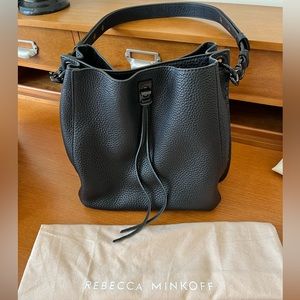 Rebecca Minkoff black leather bucket bag
